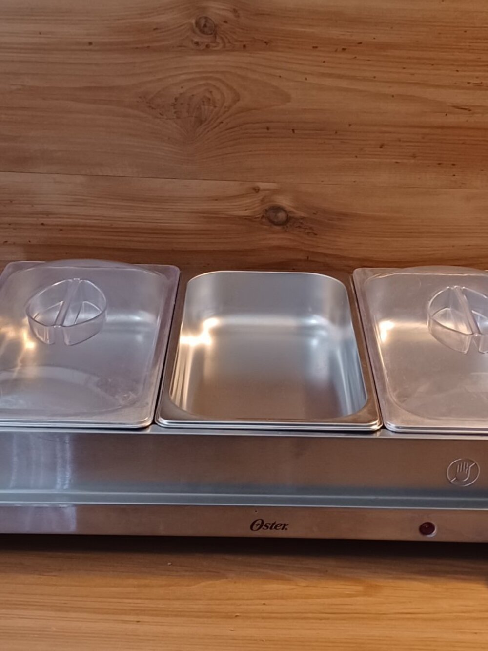 Oster Buffet Server Warming Tray Triple tray w/Lids 2.5 Quart Stainless Steel